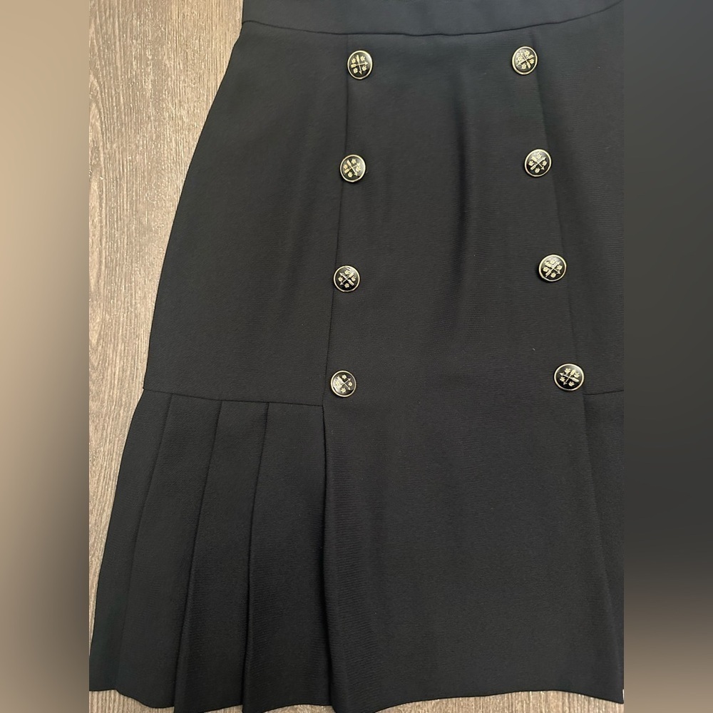 DONCASTER BLACK DOUBLE BUTTONED FLAIR BOTTOM BUSINESS SKIRT - Size 4 SKU:552 - Picture 2 of 6